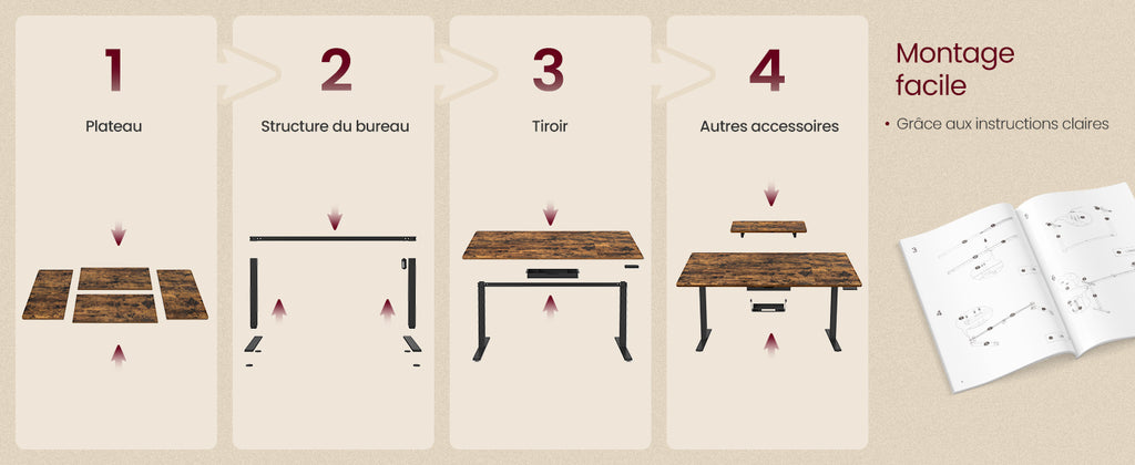 Bureau assis-debout électrique 160x80 cm — Tiroir & USB-C