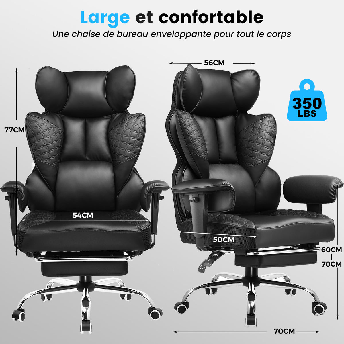Chaise gaming ergonomique rembourrée — Lombaire & repose-pieds.