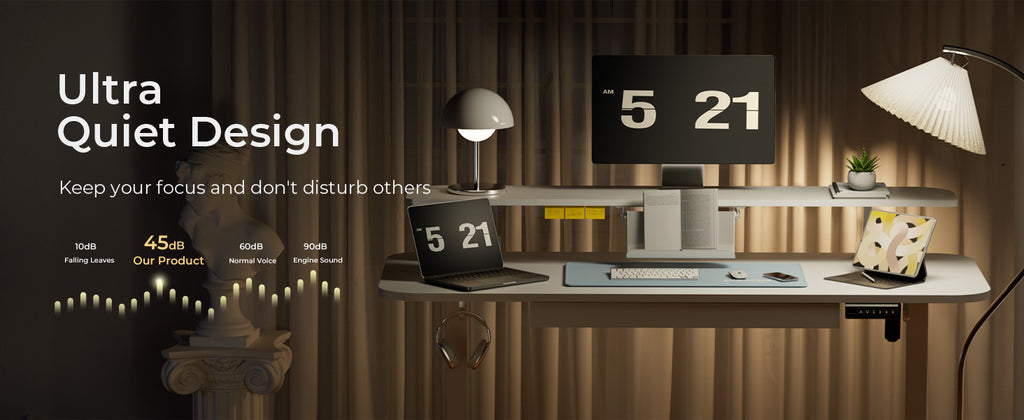 Bureau assis-debout électrique blanc — Tiroirs & supports tablette.Support pc.