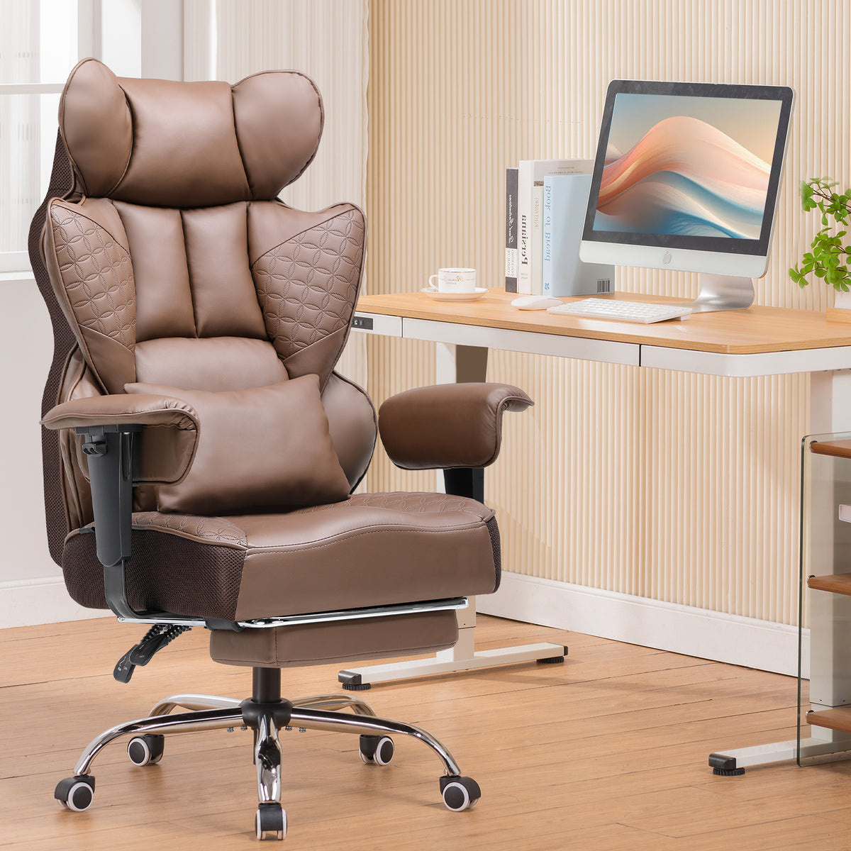 Chaise gaming ergonomique rembourrée — Lombaire & repose-pieds.