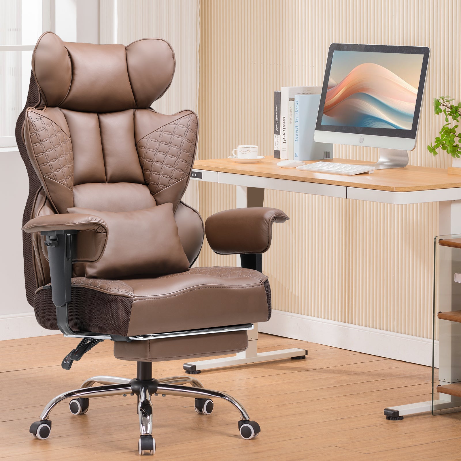 Chaise gaming ergonomique rembourrée — Lombaire & repose-pieds.