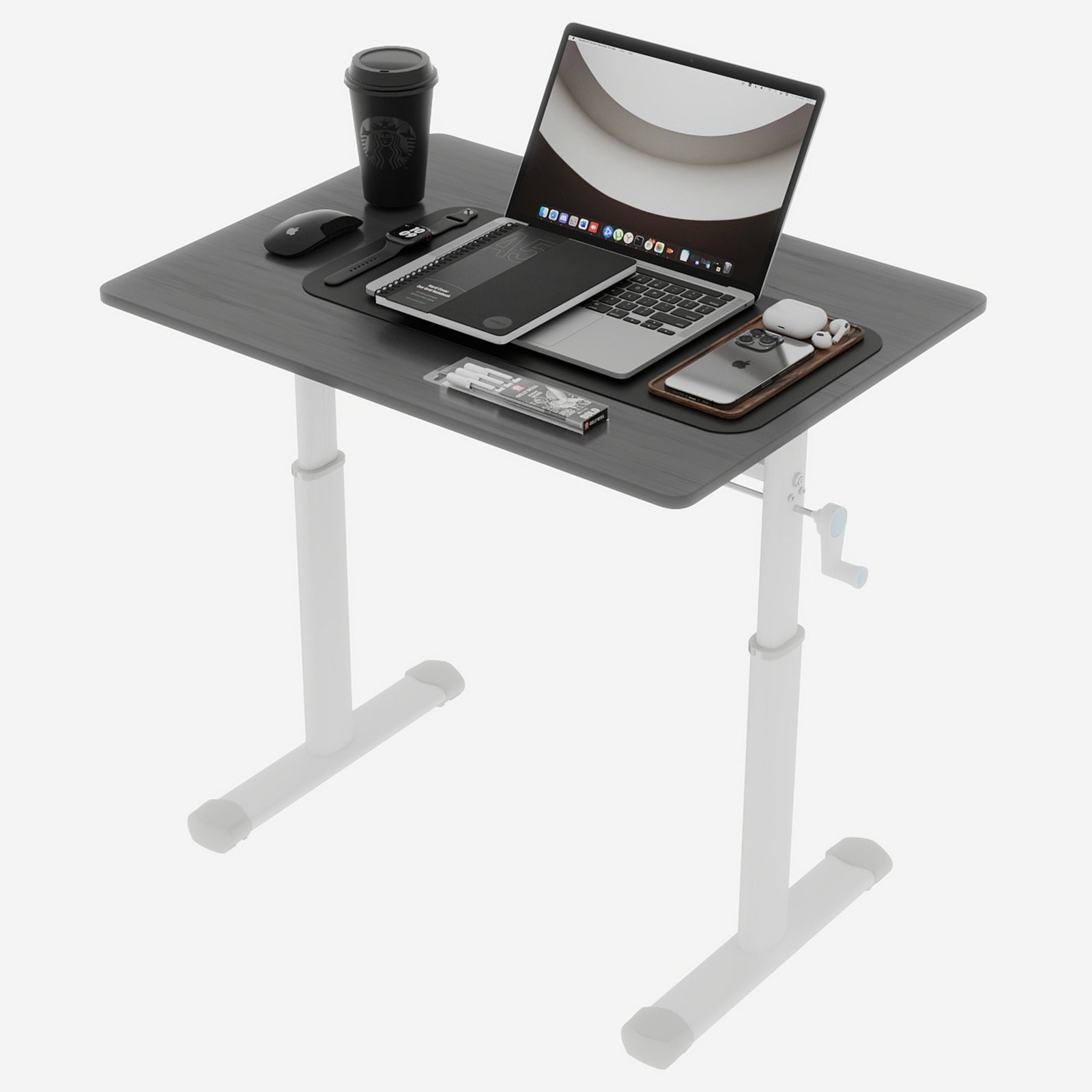 Bureau assis-debout à manivelle 80x60 cm — Compact & Multi-usage.