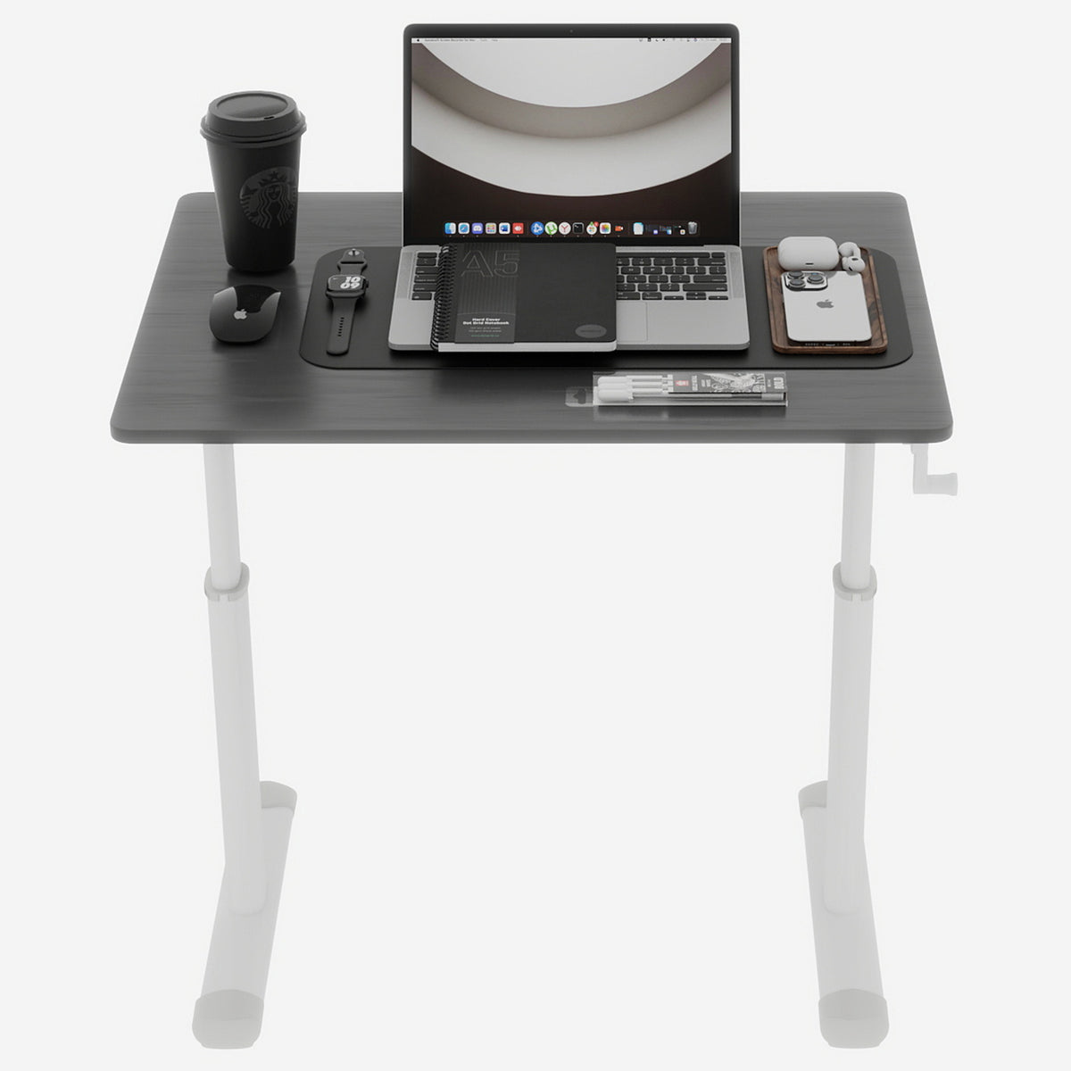 Bureau assis-debout à manivelle 80x60 cm — Compact & Multi-usage.
