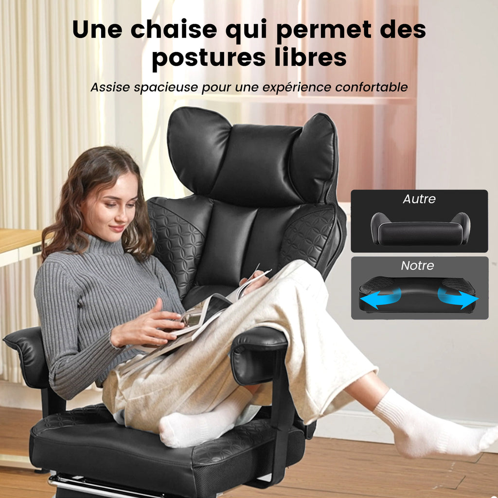 Chaise gaming ergonomique rembourrée — Lombaire & repose-pieds.