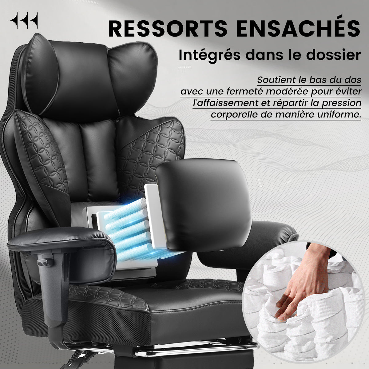 Chaise gaming ergonomique rembourrée — Lombaire & repose-pieds.