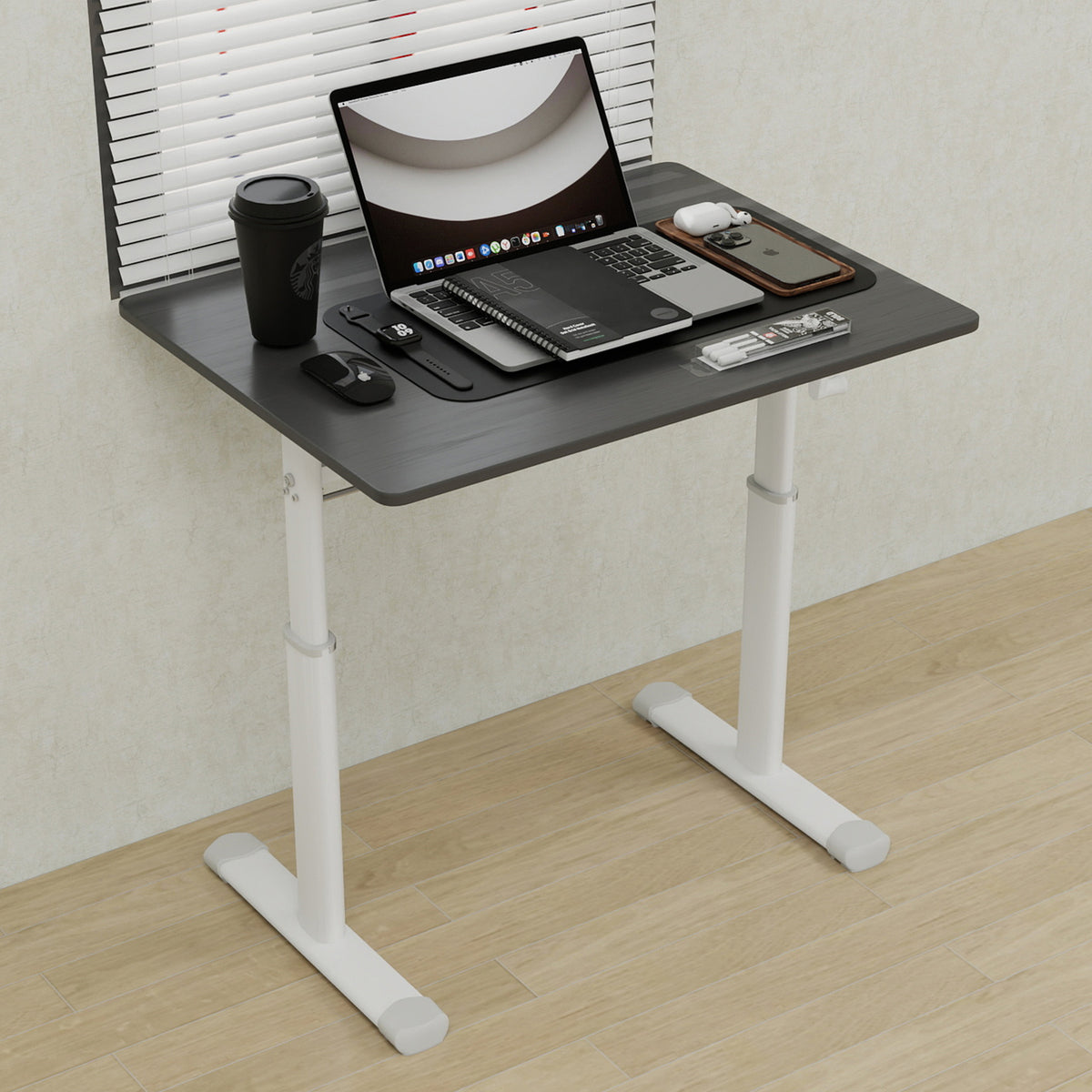 Bureau assis-debout à manivelle 80x60 cm — Compact & Multi-usage.