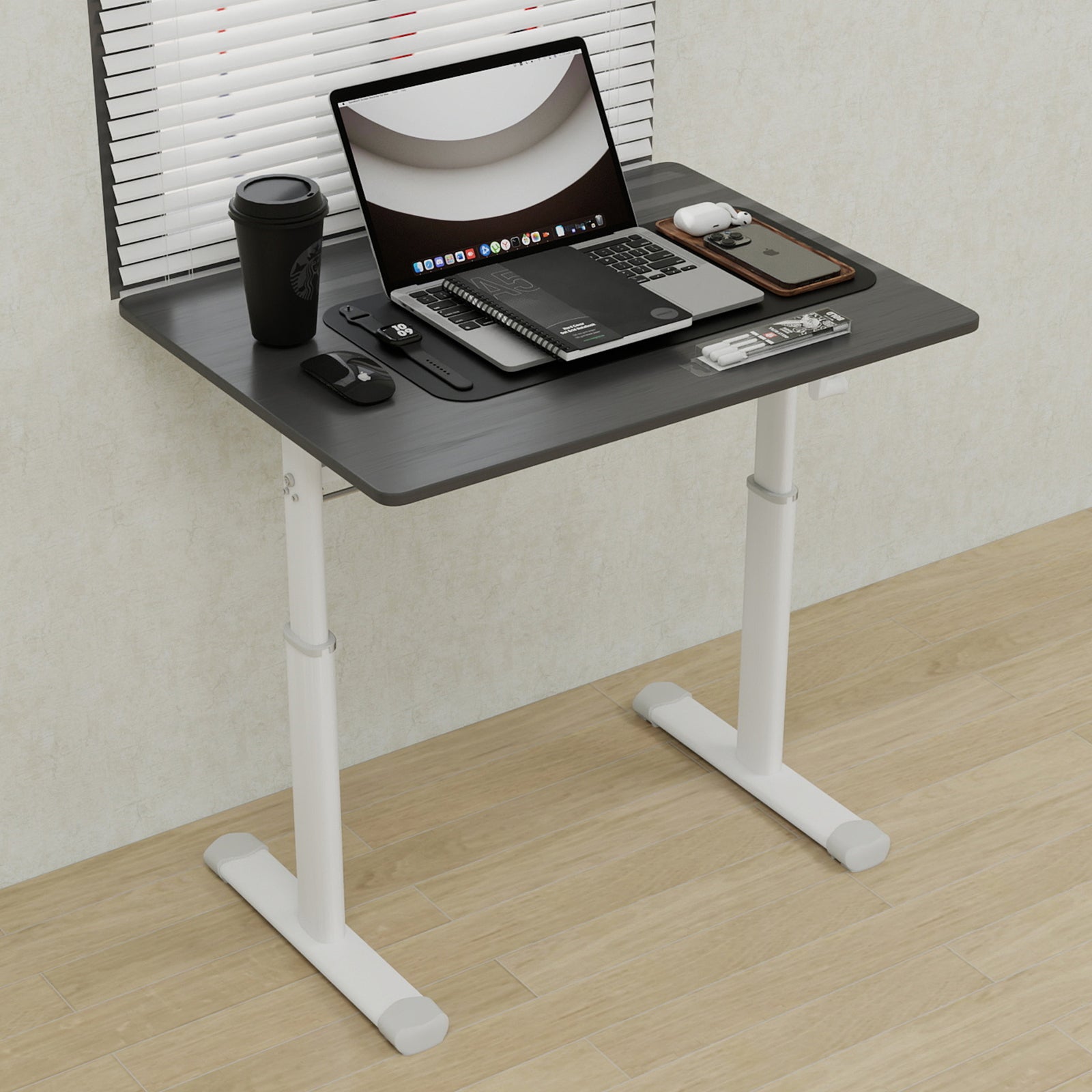 Bureau assis-debout à manivelle 80x60 cm — Compact & Multi-usage.
