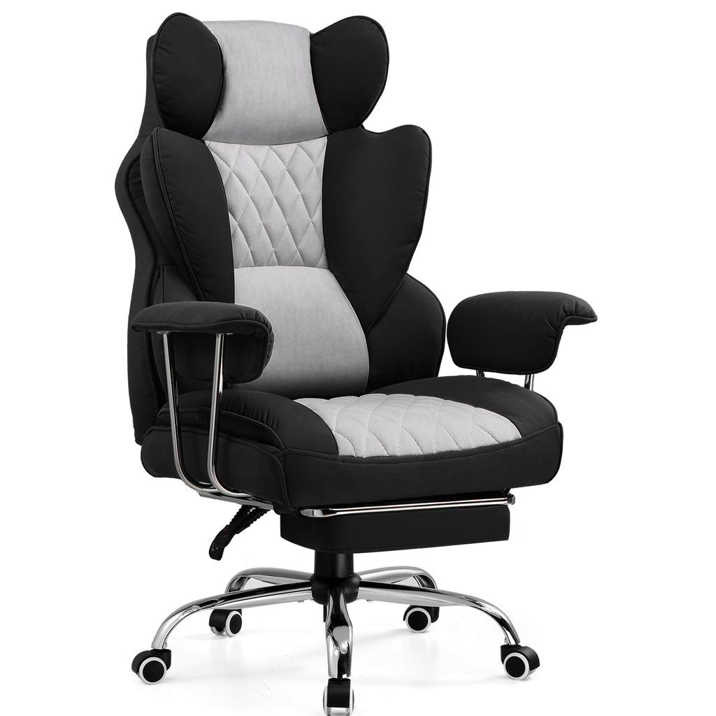 Chaise gaming ergonomique rembourrée — Lombaire & repose-pieds.