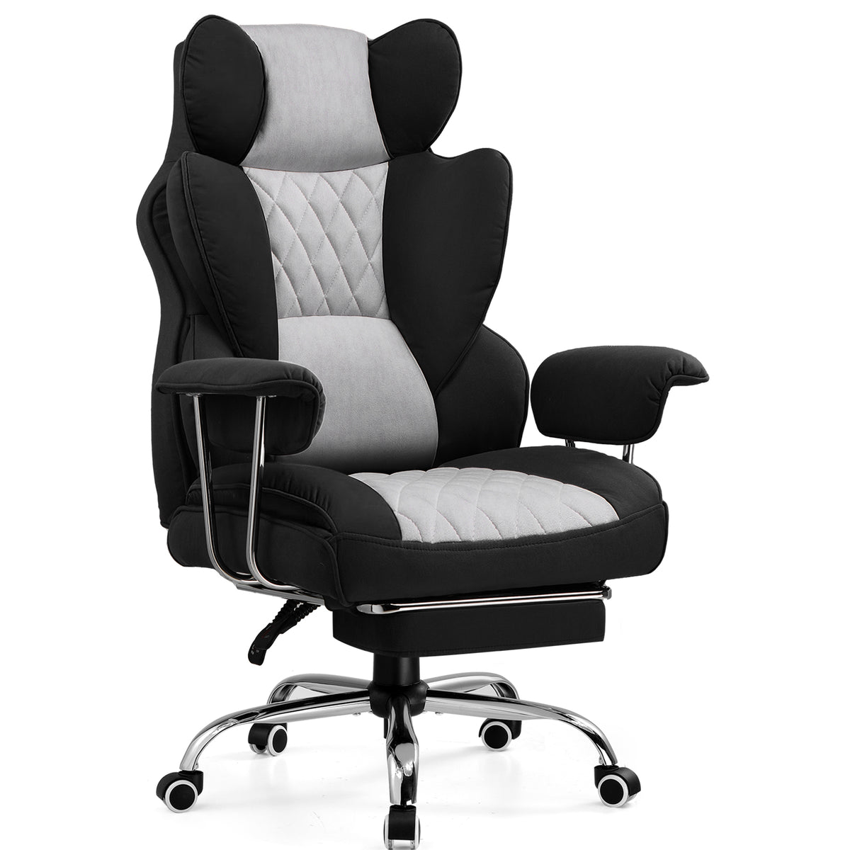 Chaise gaming ergonomique rembourrée — Lombaire & repose-pieds.