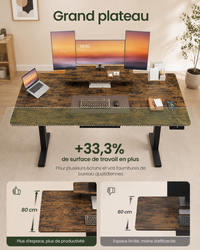 Bureau Assis-Debout Électrique 160x80 cm avec Tiroir & Support Écran