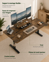 Bureau Assis-Debout Électrique 160x80 cm avec Tiroir & Support Écran