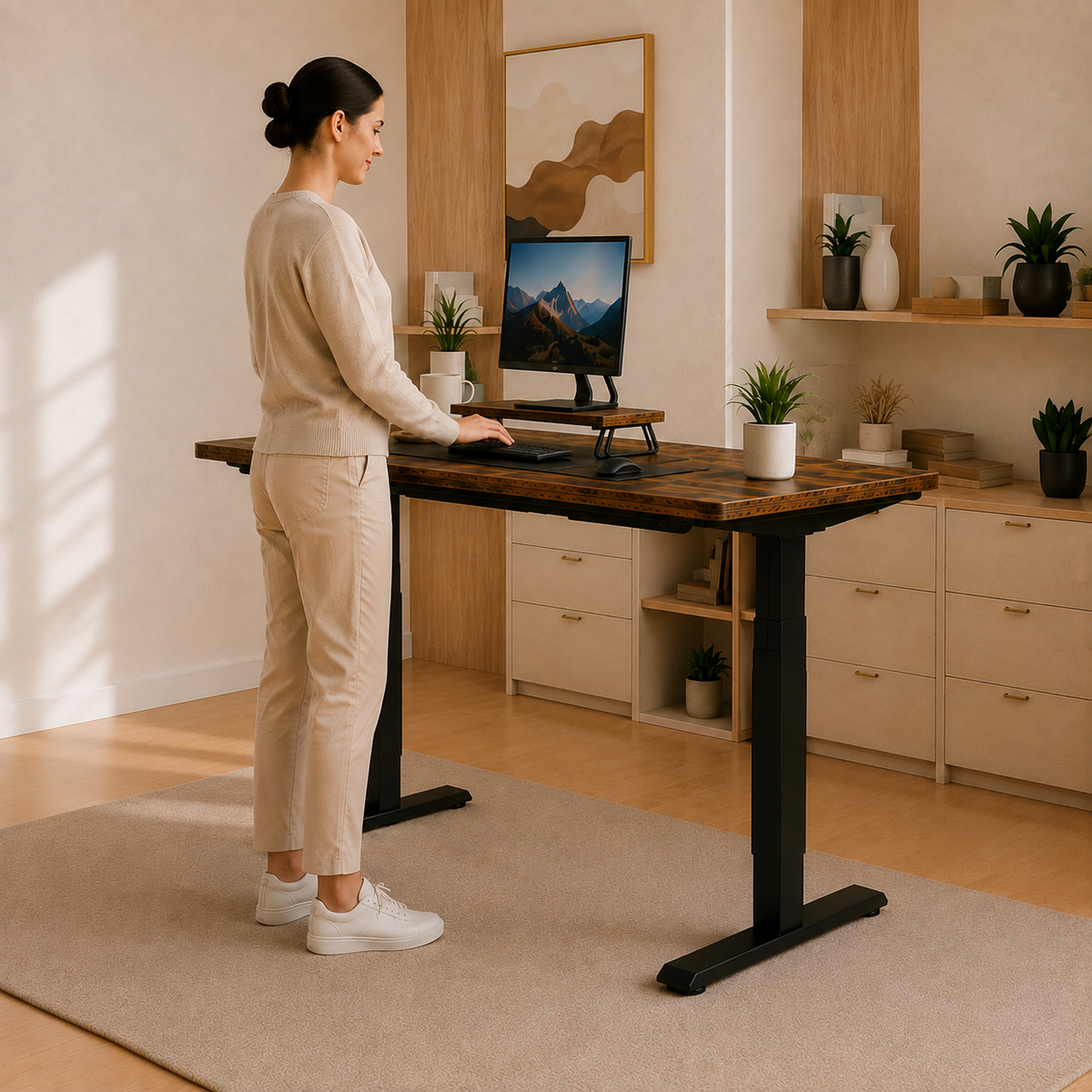 Bureau Assis-Debout Électrique 160x80 cm avec Tiroir & Support Écran