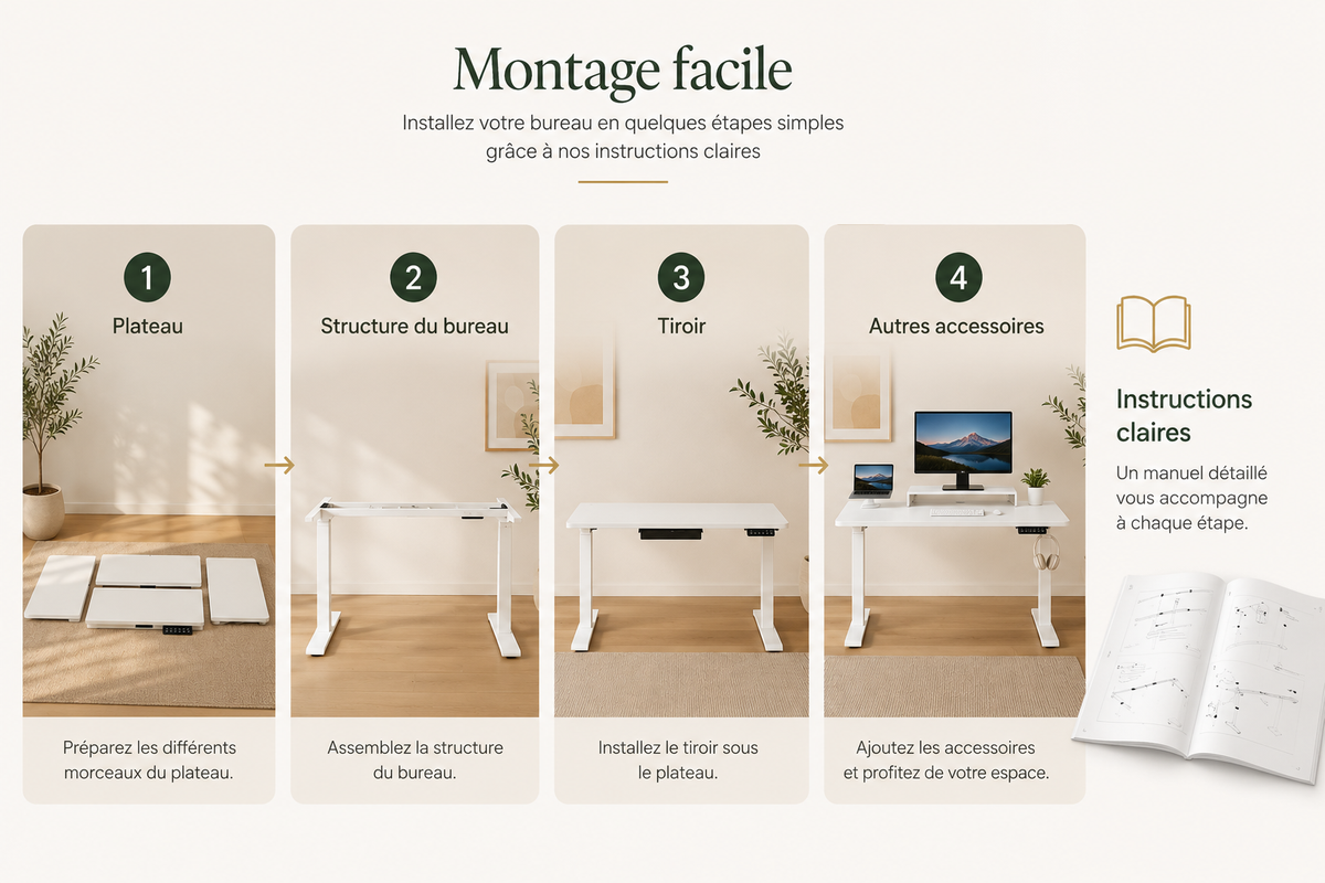 Bureau Assis-Debout Électrique 160x80 cm avec Tiroir & Support Écran