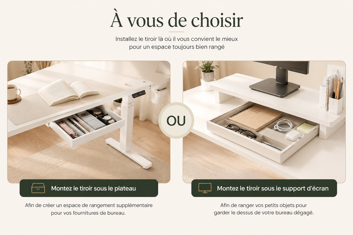 Bureau Assis-Debout Électrique 160x80 cm avec Tiroir & Support Écran