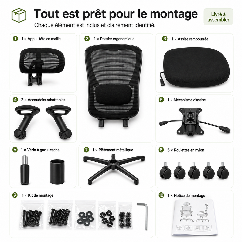 Chaise de bureau ergonomique en maille avec soutien lombaire – Noir