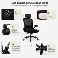 Chaise de bureau ergonomique en maille avec soutien lombaire – Noir