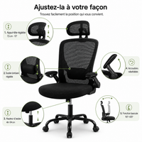 Chaise de bureau ergonomique en maille avec soutien lombaire – Noir
