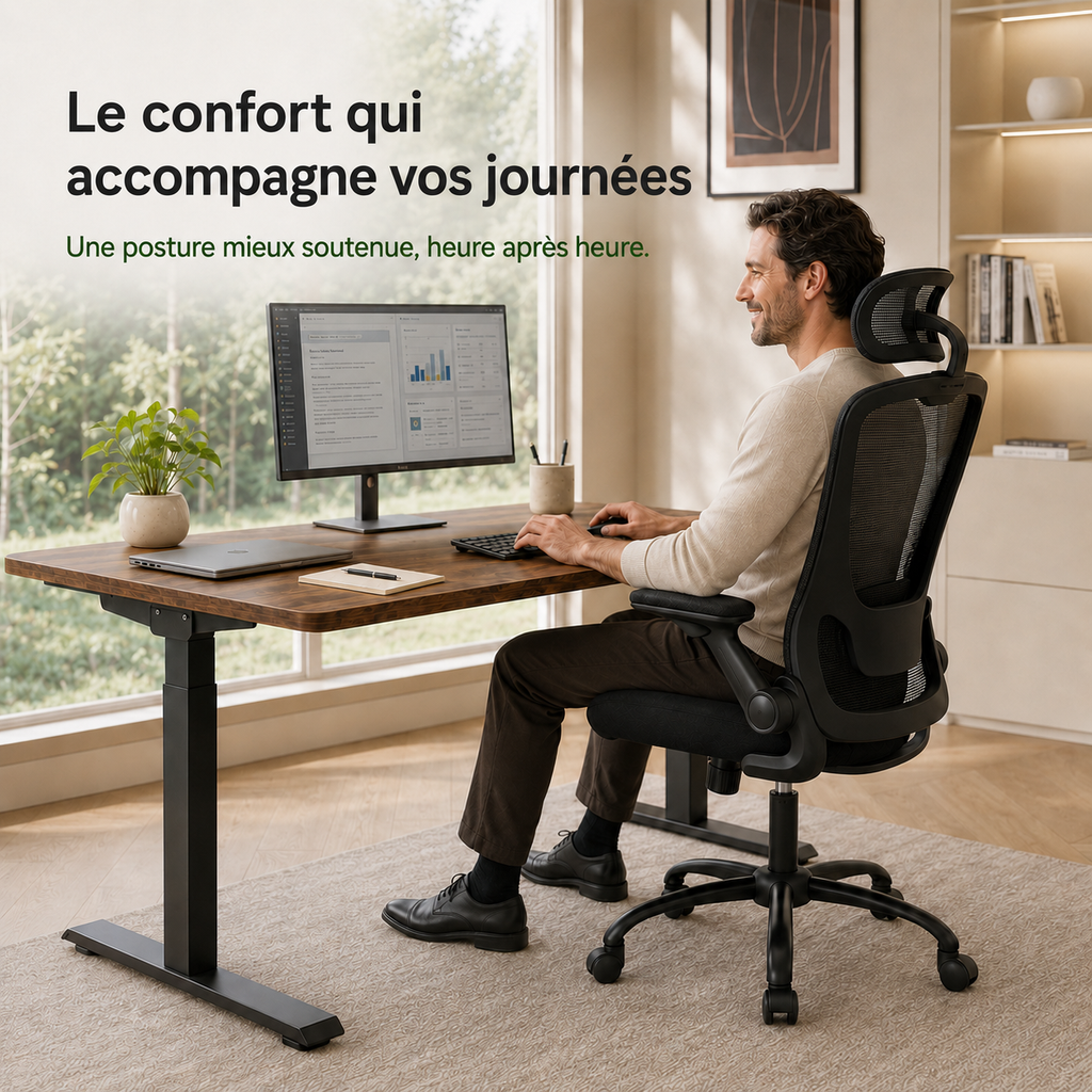 Chaise de bureau ergonomique en maille avec soutien lombaire – Noir