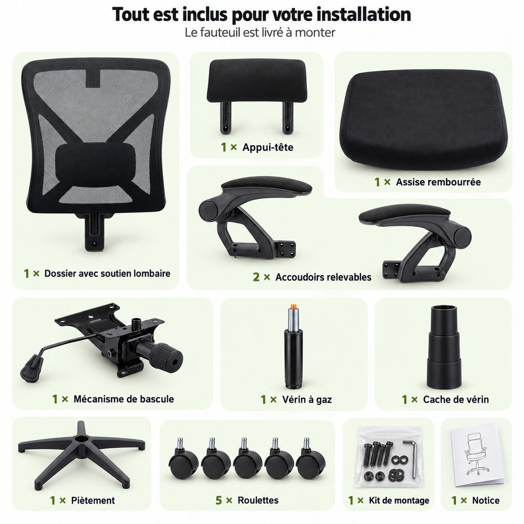 Fauteuil ergonomique bureau & gaming – Jusqu’à 150 kg