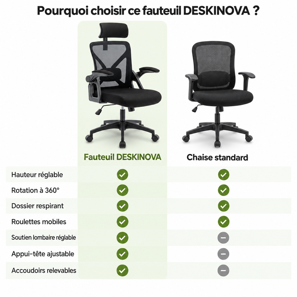 Fauteuil ergonomique bureau & gaming – Jusqu’à 150 kg