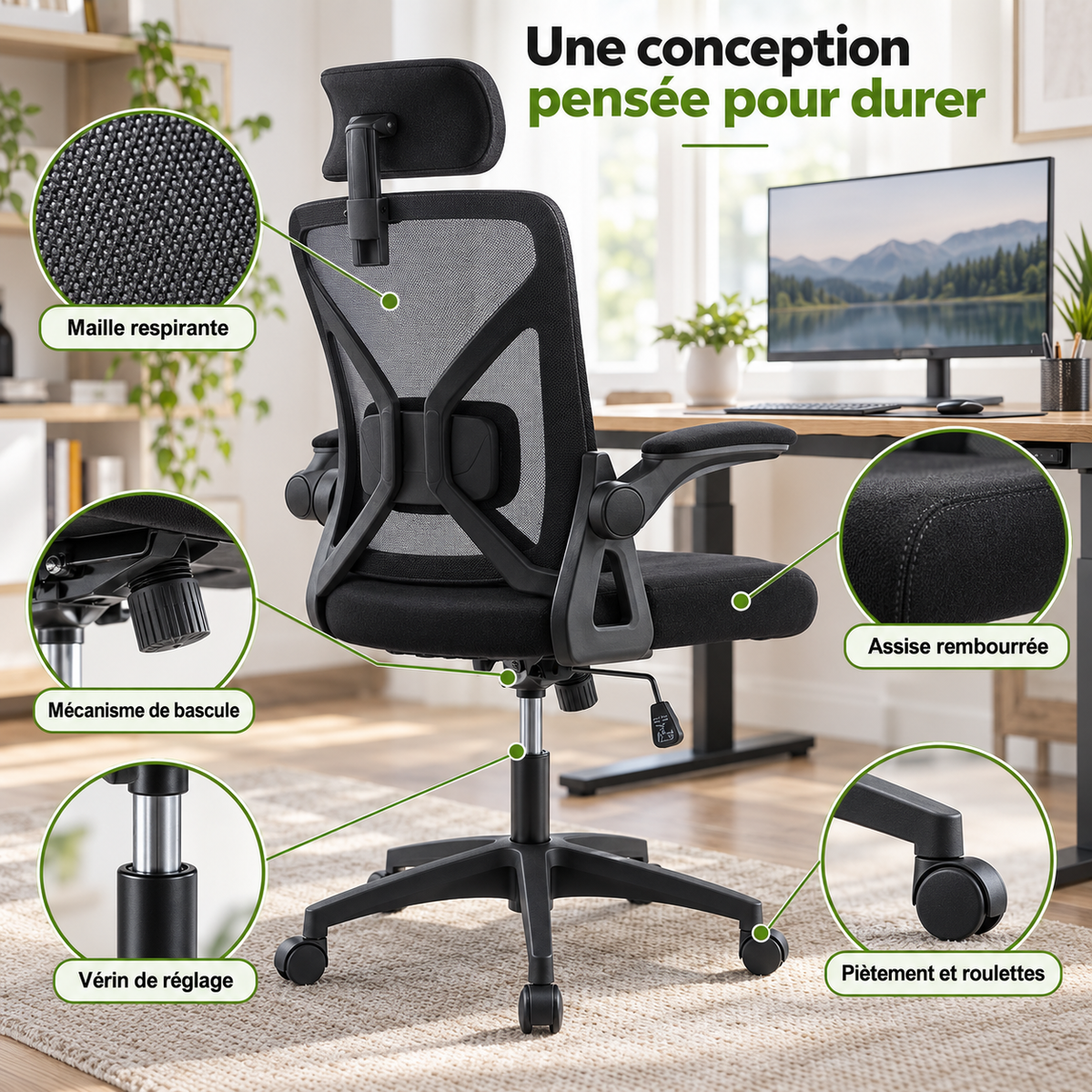 Fauteuil ergonomique bureau & gaming – Jusqu’à 150 kg