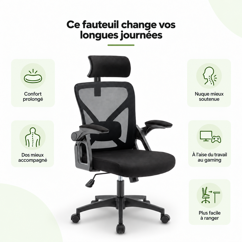 Fauteuil ergonomique bureau & gaming – Jusqu’à 150 kg