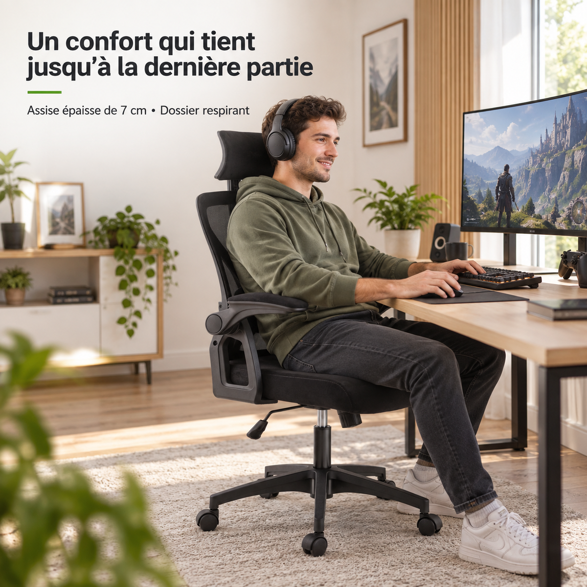 Fauteuil ergonomique bureau & gaming – Jusqu’à 150 kg