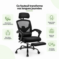 Fauteuil de bureau ergonomique inclinable 135° avec repose-pieds