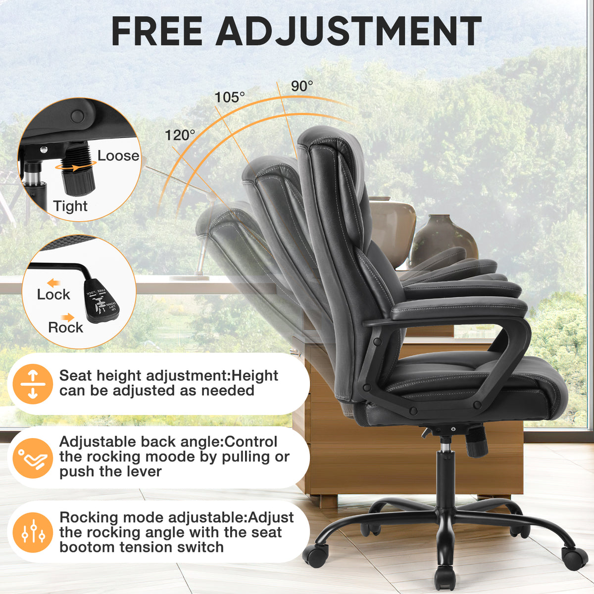 Chaise gaming cuir PU ergonomique — Bascule & accoudoirs rembourrés.