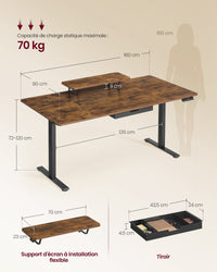 Bureau assis-debout électrique 160x80 cm — Tiroir & USB-C