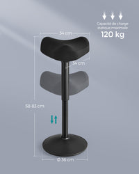 Tabouret assis-debout dynamique — Bascule 360° & hauteur réglable.