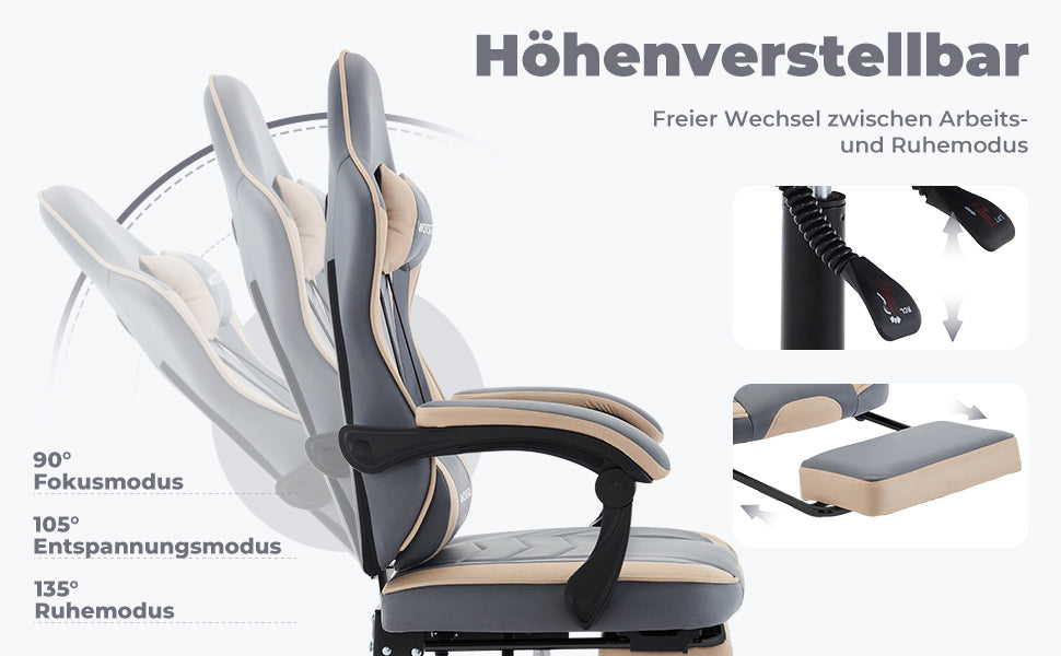 Chaise gaming ergonomique — Repose-pieds, lombaire & appui-tête.