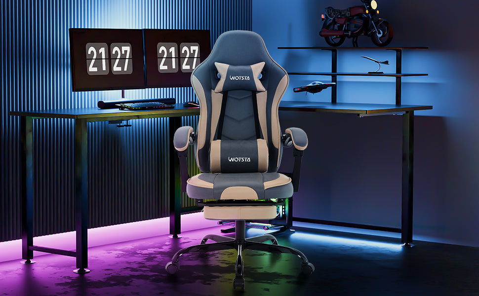 Chaise gaming ergonomique — Repose-pieds, lombaire & appui-tête.