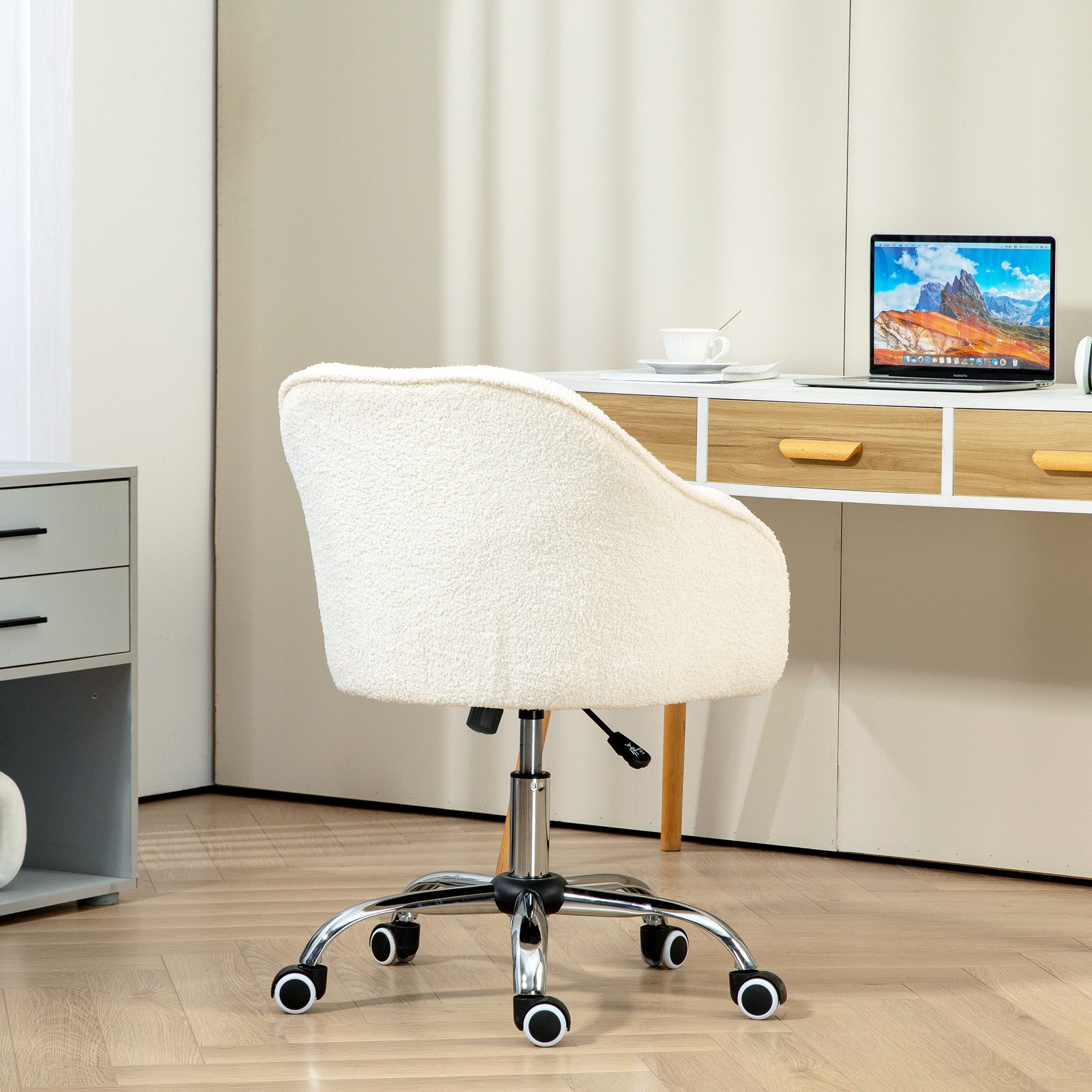 Fauteuil de bureau ergonomique crème — Hauteur réglable & Rembourré.