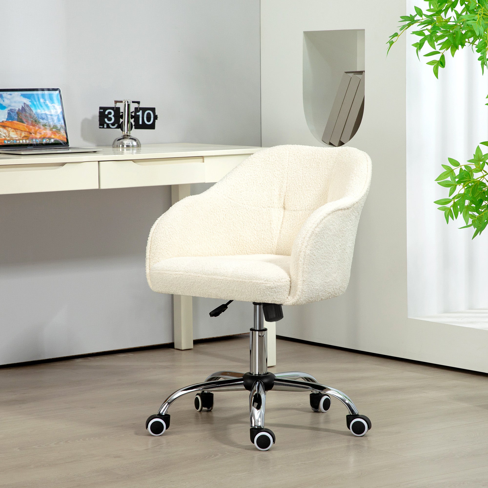Fauteuil de bureau ergonomique crème — Hauteur réglable & Rembourré.