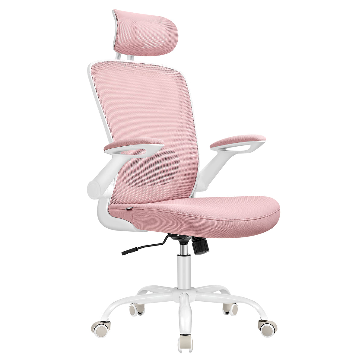 Chaise Bureau Ergonomique en Toile, Fauteuil avec support Lombaire Rembourré, Mécanisme à Bascule, Accoudoirs Rabattables, Appui-tête
