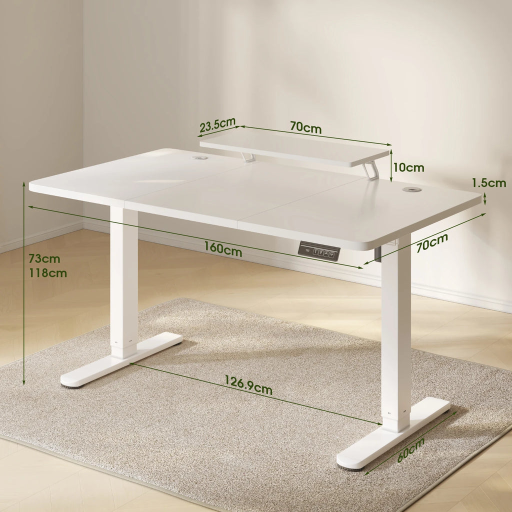 Bureau assis-debout électrique 160 × 70 cm avec support écran