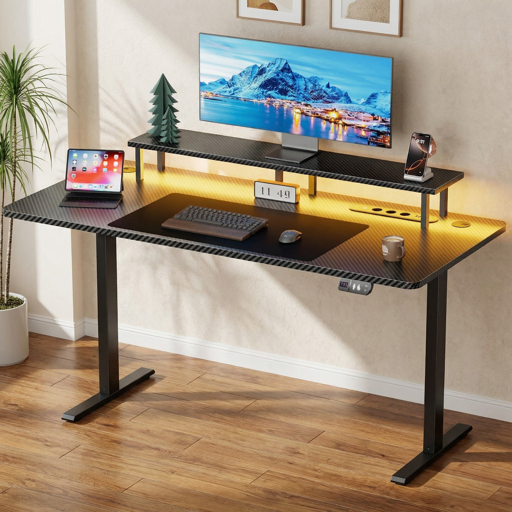 Bureau gaming assis-debout électrique — Prise intégrée & Programmable