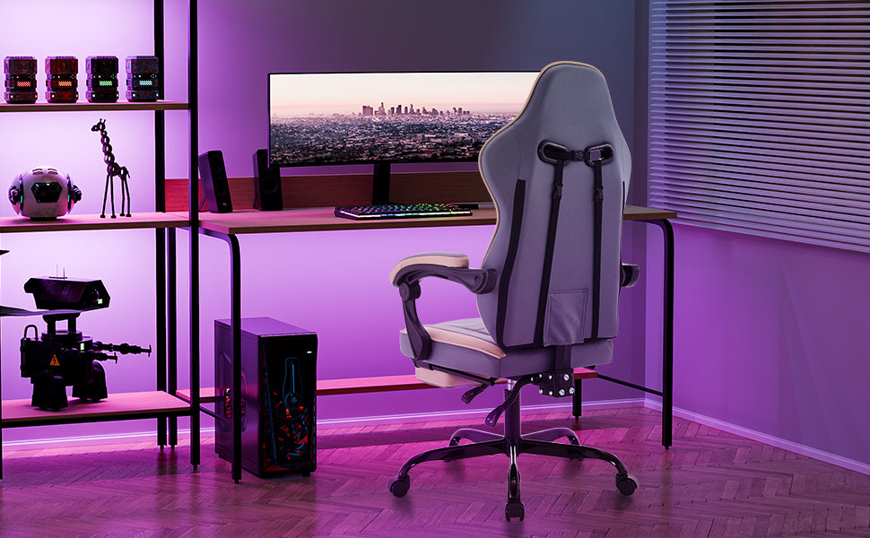 Chaise gaming ergonomique — Repose-pieds, lombaire & appui-tête.