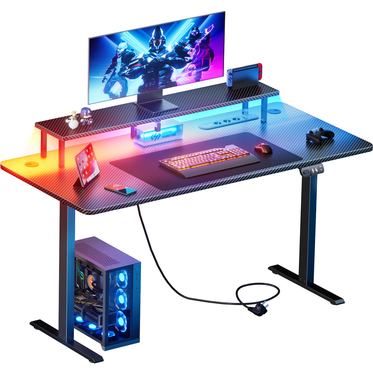 Bureau gaming assis-debout électrique — Prise intégrée & Programmable