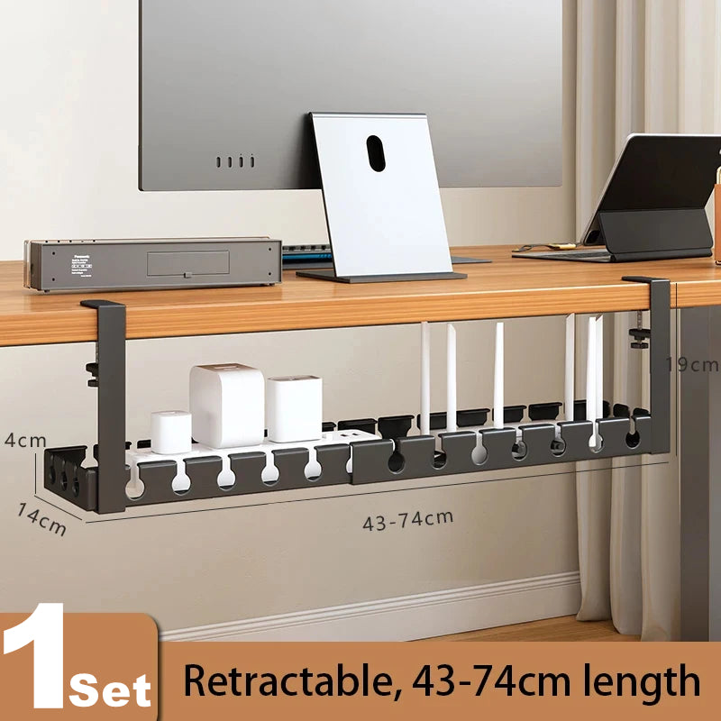Organiseur de câbles sous bureau — Multiprise rétractable intégrée
