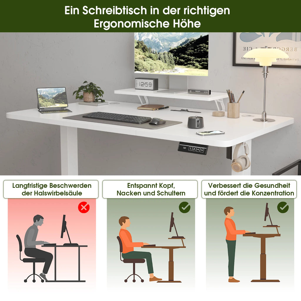 Bureau assis-debout électrique 160 × 70 cm avec support écran