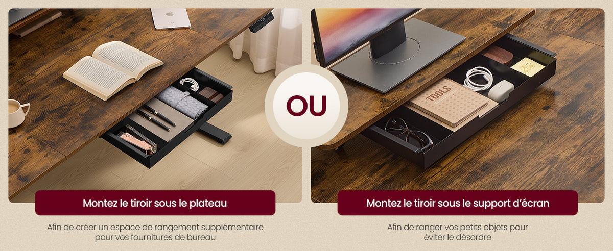Bureau assis-debout électrique 160x80 cm — Tiroir & USB-C