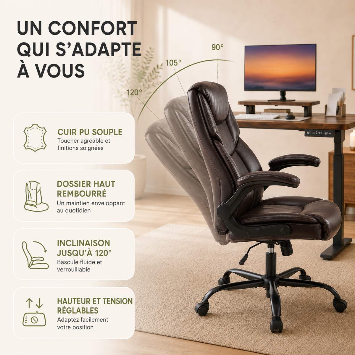 Chaise gaming à modifier ergonomique — Bascule & accoudoirs rembourrés. NOir