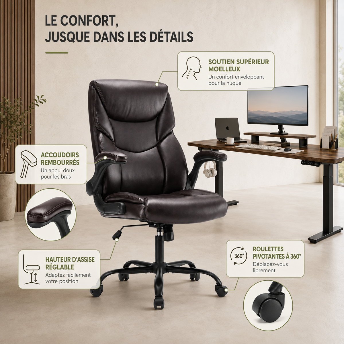 Chaise gaming à modifier ergonomique — Bascule & accoudoirs rembourrés. NOir