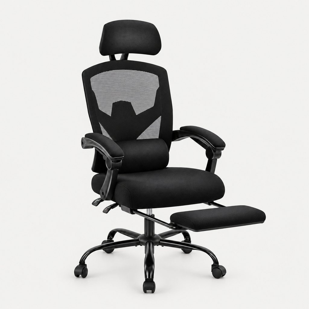 Fauteuil de bureau ergonomique inclinable 135° avec repose-pieds