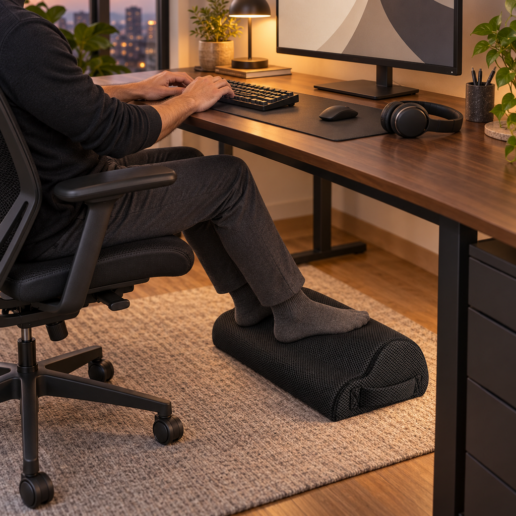 Repose-pieds ergonomique en mousse haute densité.