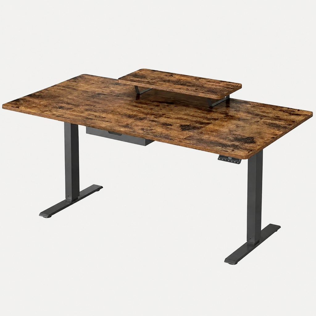 Bureau Assis-Debout Électrique 160x80 cm avec Tiroir & Support Écran