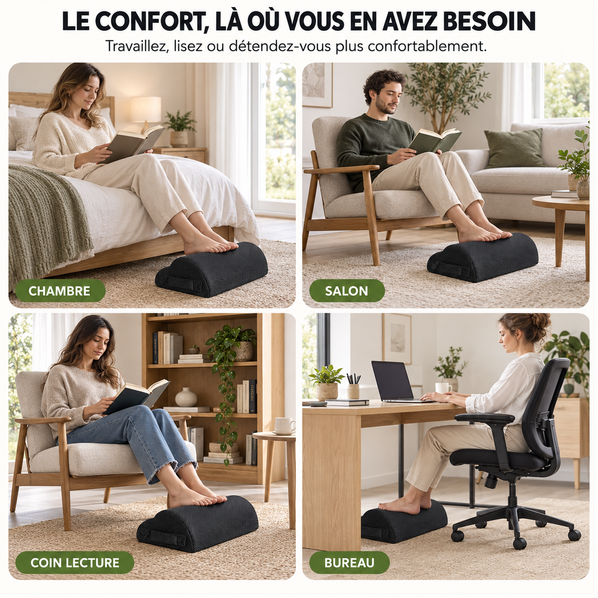 Repose-pieds ergonomique en mousse haute densité.