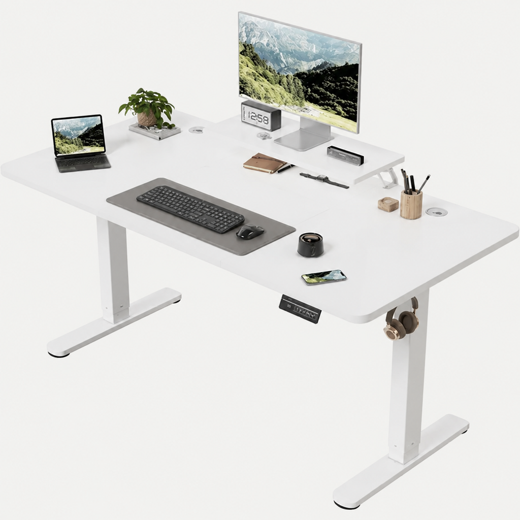 Bureau assis-debout électrique 160 × 70 cm avec support écran